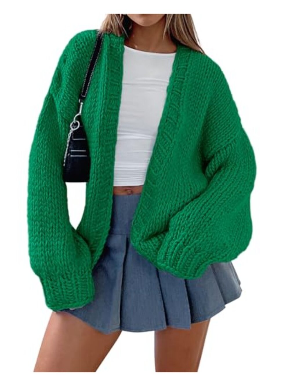 Open Front Chunky Knit Cardigan Sweater Loose Fit Long Sleeve